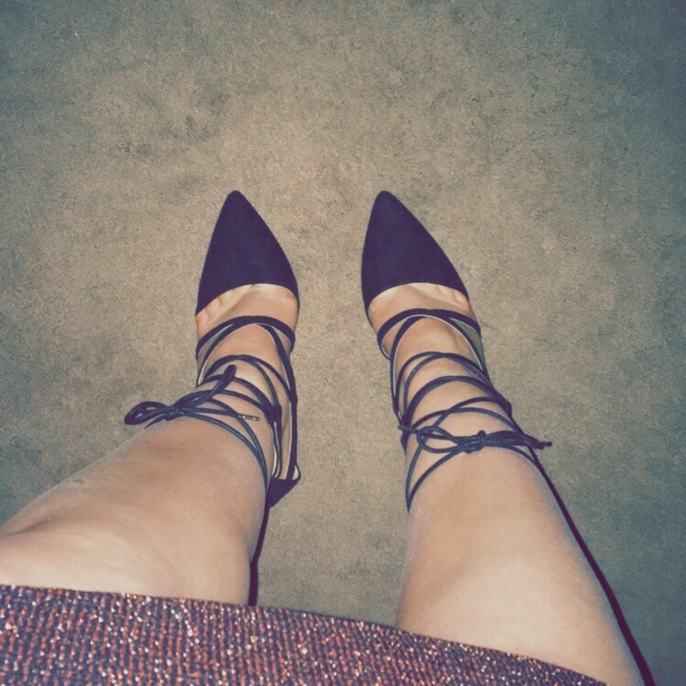 Lace-Up Black Suede Heels